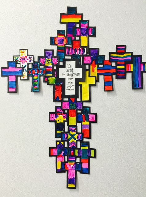 Faith Projects For Confirmation, Cross Art Projects For Kids, Stations Of The Cross Art Projects, Cross Bulletin Board Ideas, Catholic Schools Week Crafts Preschool, Christian Elementary Art, Cross Art For Kids, Lent Art Projects For Kids, Cross Activities For Kids