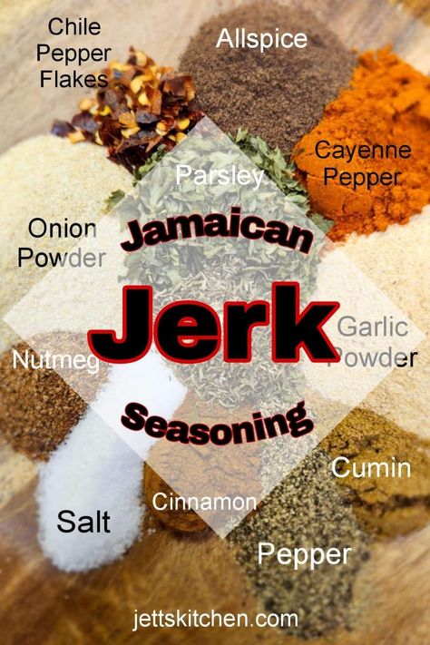 Jamaican Jerk Seasoning Essen, Diy Jerk Seasoning, Jamaican Green Seasoning Recipe, Jerk Rub Recipe, Jamaican Food Recipes, Jerk Chicken Tacos, Jamaican Jerk Pork, Jerk Seasoning Recipe, Jamaican Seasoning