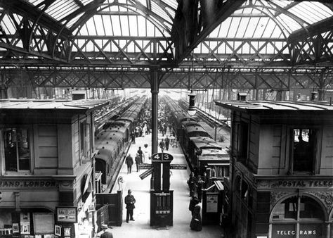 Interior of Charing Cross Station, London, c.1890 (b/w photo) King Cross Station, City Concept Design, Iron Architecture, Steampunk Architecture, Cast Iron Architecture, Charing Cross Station, Concept Wall, London Postcard, Sublimation Business