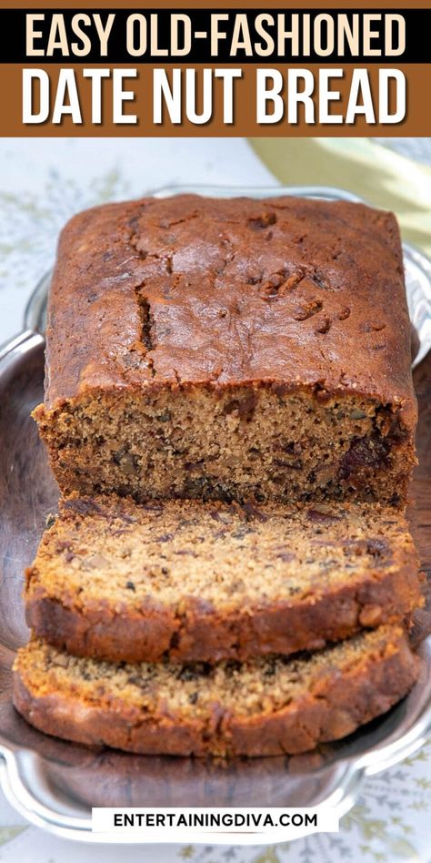 Date But Bread, Date Nut Bread Recipe Moist, Date Bread Recipes, Date Nut Loaf Recipe, Date Nut Bread Recipe, Date Recipes Desserts, Date And Walnut Loaf, Date Bread, Date Nut Bread