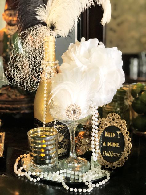 Roaring Twenties Centerpieces, Gatsby Centerpiece Ideas Roaring 20s, Roaring 20s Table Decor, 1920s Centerpieces Roaring 20s, Roaring 20s Table Centerpieces, 1920s Table Decor, Great Gatsby Party Centerpieces, Great Gatsby Centerpiece Ideas, Cabaret Centerpieces