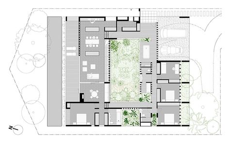 Beach House Flooring, Atrium House, Courtyard House Plans, Architectural Floor Plans, Villa Plan, House Construction Plan, Architectural Practice, Courtyard House, Tiny House Living