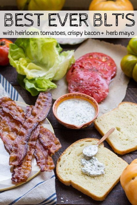 BEST EVER BLT'S with Crispy Bacon, Heirloom Tomatoes + Herb Mayo | Seriously good BLT sandwiches! The best BLT recipe ever! #sandwich #BLT #tomatoes #recipe #easy #best #bacon | ColeyCooks.com Blt Sauce, Herb Mayo, Best Blt, Blt Sandwich Recipes, Blt Recipe, Blt Sandwiches, Blt Recipes, Foodgawker Recipes, Bacon Sandwich