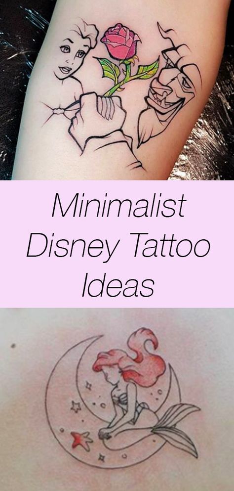 These minimalist Disney tattoo ideas are so stunning. See tattoo ideas for Belle, Ariel, Lilo, and so many more right here. Minimalist Disney Tattoo, Disney Tattoo Ideas, Minimalist Disney, Disney Inspired Tattoos, Couple Disney, Little Mermaid Tattoo, Sister Tat, Disney Minimalist, See Tattoo