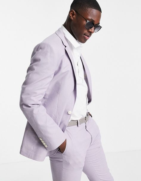 Suit jacket by ASOS DESIGN Effort: made Notch lapels Button fastening Super-skinny fit Pastel, Lavender Suit Men Wedding, Pastel Suits Men, Check Suits, Lavender Suit, Grey Check Suit, Slim Blazer, Purple Suits, Checked Suit