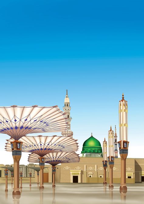 Masjid E Nabvi Drawing, Madinah Sketch, Masjid Nabawi Drawing, Madina Painting Islamic Art, Masjid Nabawi Painting, Madina Painting, Nafisa Ali, Mosque Sketch, Islamic Sketches