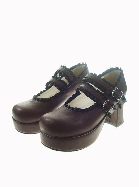 Brown 2.9" Heel High Classic Polyurethane Round Toe Cross Straps Platform Lady Lolita Shoes Platform Shoes Brown, Agejo Gyaru, High Platform Shoes, Dr Shoes, Brown Shoes, Swag Shoes, Fashion Fits, Pretty Shoes, Brown Shoe