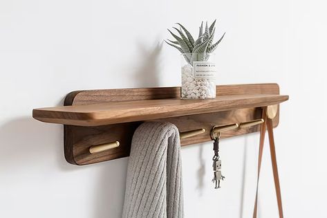 Black Walnut Coat Rack With Shelf - Etsy Reclaimed Wood Towel Rack, Minimalist Products, Rustic Entryway Table, Coat Rack With Shelf, Pallet Desk, Walnut Console, Wall Shelf With Hooks, Keys Holder, Rustic Coat Rack