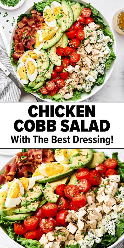 Chicken cobb salad recipe. Chopped Cobb Salad, Chicken Cobb Salad, Classic Cobb Salad, Boiled Egg Recipes, Cobb Salad Recipe, Chicken Chopped Salad, Salad Meal Prep, Bacon Eggs, Baked Chicken Breast