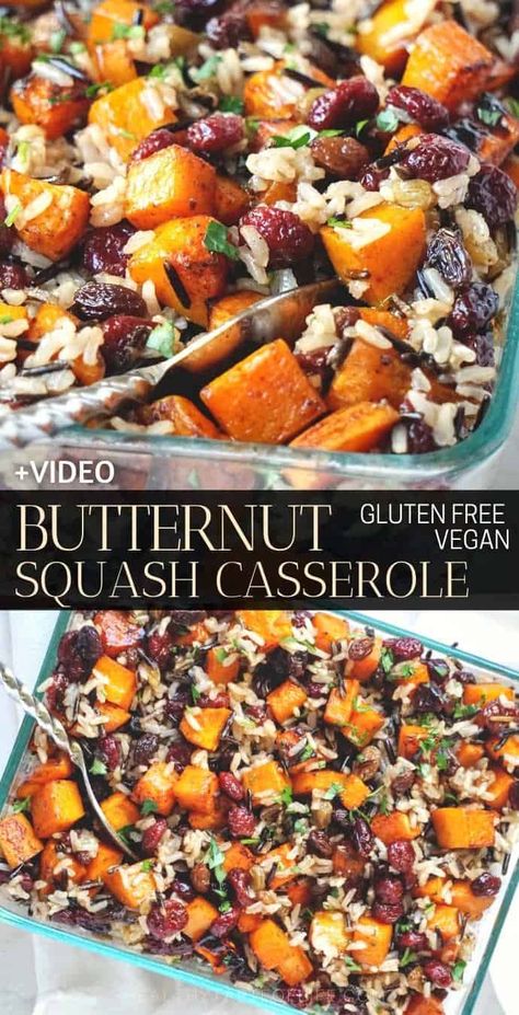 Butternut Squash Casserole With Sweet Potatoes and Rice (Vegan Gluten Free Recipe, Side Dish) Looking for butternut squash casserole recipes ? #butternutsquash #casserole #glutenfree #vegan #sidedish Casserole With Sweet Potatoes, Potatoes And Rice, Vegan Casserole Recipes, Casserole Vegan, Butternut Squash Casserole, Vegetable Casserole Recipes, Squash Casserole Recipes, Butternut Squash Recipes, Squash Casserole