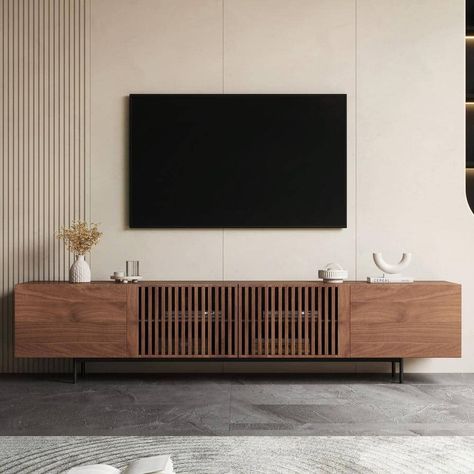 Mid Century Modern Tv Wall, Minimalist Entertainment Center, Minimal Tv Stand, Wooden Media Console, Wall Mounted Tv Unit, Mid Century Modern Tv, Floating Tv Unit, Mid Century Modern Tv Stand, Wood Entertainment Center