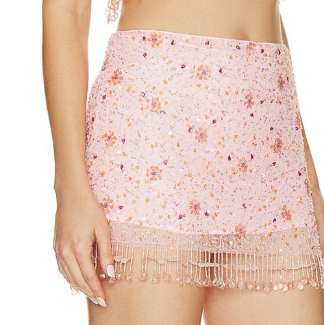 Majorelle Embellished Mini Skirt In Pink Beaded Mini Skirt, Rush Skirt, Fun Christmas Outfits, Mini Skirt Winter, Girly Skirt, Custom Wardrobe, Pink Skirts, Summer Shoot, Sparkly Skirt