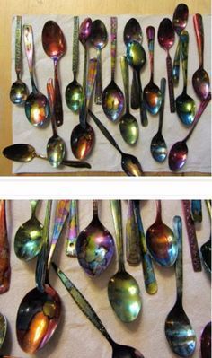 Vintage Silverware Repurposed, Old Spoon Crafts, Silverware Upcycle Ideas, Repurpose Old Silverware, Old Spoons Repurposed, Cutlery Art How To Make, Repurposed Enamelware Ideas, Crafts With Silverware, Old Silverware Ideas Diy Projects