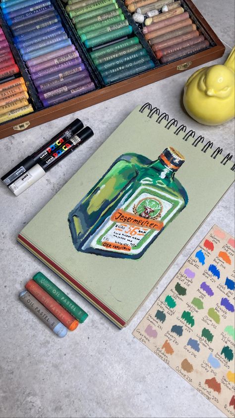 Oil Pastels Sketchbook, Drawing Pastel Oil, Liquor Drawing, Acrylic Paint Markers Ideas, Paint Marker Drawings, Oil Pastel Doodles, Oil Pastel Aesthetic, Drawing Aesthetic Sketchbook, Oil Pastel Ideas