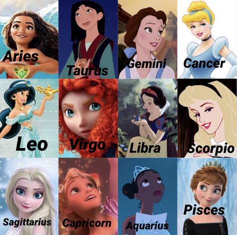 Princess Zodiac Signs, Zodiac Princess, Disney Princess Jokes, Disney Princess Zodiac Signs, Disney Princess Zodiac, Disney Anime Style, Sagittarius Art, Zodiac Signs Pictures, Zodiac Sign Fashion