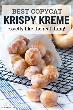 The BEST Krispy Kreme Copycat Recipe! You'll love these original glazed donuts. This detailed recipe will teach you how to make perfect Krispy Kreme doughnuts at home. The chewy texture is spot on! Learn how to make these donuts on The Worktop. || #krispykreme #copycatrecipe #donuts Copycat Donut Recipes, Homemade Snacks From Scratch, Southern Homestyle Meals, How To Make Donuts At Home, Work Potluck Ideas, Krispy Kreme Recipe, Krispy Kreme Donuts Recipe, Krispy Kreme Copycat Recipe, Easy Donut Holes