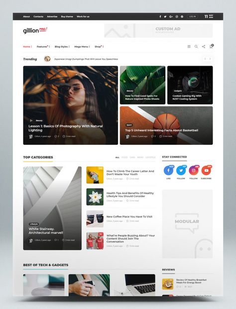 Blog & Magazine WordPress Theme Blog Article Design, Online Magazine Website, Web Design Magazine, Magazine Website Design, Personal Website Design, Blog Layout Design, Magazine Web Design, Website Design Inspiration Layout, Web Design Blog