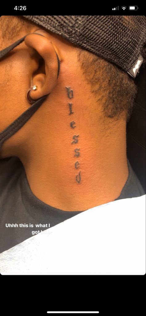 Blessed Side Neck Tattoo, Blessed Face Tattoo, Blessed Stomach Tattoo, Blessed Ear Tattoo, Blessed Tattoo For Men Neck, Blessed Neck Tattoo Men, Blessed Tattoo Neck, Blessed Tattoo Behind Ear, Blessed Neck Tattoo