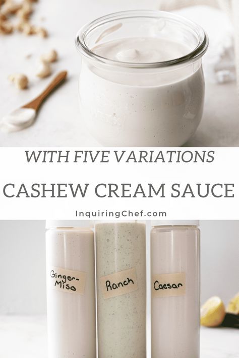 Cashew Cream Dressing, Vegan Cashew Salad Dressing, Substitute For Sour Cream, Vegan Cashew Cream, Cashew Cream Recipe, Wfpb Vegan, Creamy Salad, Cashew Cream Sauce, Cashew Recipes