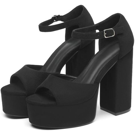 PRICES MAY VARY. Chunky Platform Heels: The 4.73-inch block high heel seamlessly combines with the 1.58-inch platform, creating a comfortable height that elongates your legs and showcases your perfect figure. Chic Open Toe Design: The open-toe design allows you to showcase beautiful toes while providing excellent breathability. The adjustable ankle buckle adds extra security, ensuring stability at every step. Supportive Insole: The raised cushioning insole fits the foot perfectly, providing both Chunky Black Heels, Chunky Platform Heels, High Heels For Prom, Chunky Platform Sandals, Heels Prom, Black High Heel Boots, Ankle Strap Sandals Heels, Prom Heels, Prom Ideas