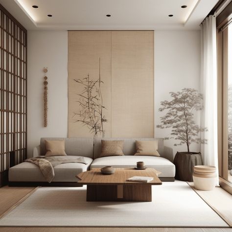 Asian Zen Interior Design, Japanese Zen Interior, Japan Living Room, Zen Style Interior, Zen Interior Design, Zen Living Room, Asian Living Room, Ruang Tv, Zen Living