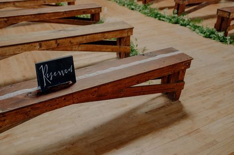 Wedding ceremony benches with reserved sign | Bridalbliss.com | Portland Wedding | Oregon Event Planning and Design |  Robert J. Hill Photography Reserved Wedding Signs For Bench, Wedding Benches Seating, Wedding Bench Decor, Wedding Bench Seating, Wedding Ceremony Benches, Rehearsal Decorations, Wedding Rehearsal Decorations, Ceremony Benches, Reserved Seating Wedding