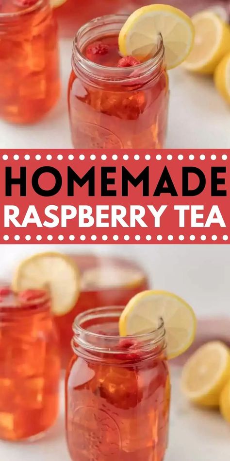 Party Iced Tea, Raspberry Syrup Drink Recipes, Raspberry Green Tea Recipes, Iced Tea For Party, Raspberry Iced Tea Recipe, Drinks With Raspberry Syrup, Fresh Tea Recipes, Raspberry Drinks Nonalcoholic, Raspberry Syrup For Drinks