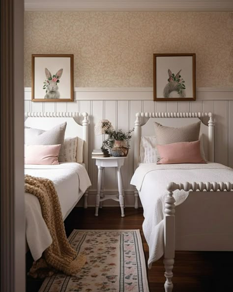 Cottagecore | thecrownprints Shared Bedroom Ideas For Siblings, Girls Room Two Twin Beds, Sisters Bedroom Ideas Shared Rooms, Neutral Shared Kids Room, Toddler Sister Room Ideas, Room For 2 Sisters, Sister Bedroom Ideas Shared Rooms, Shared Sisters Bedroom, Room Ideas For Two Sisters