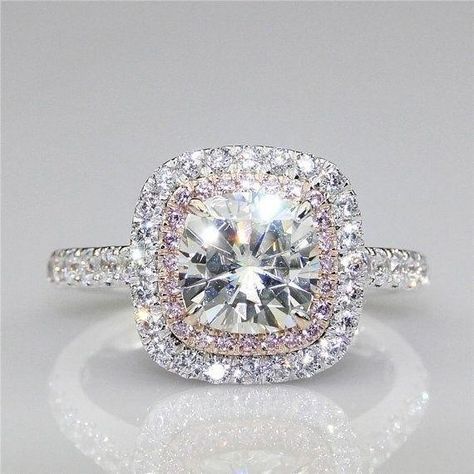 Double Halo Cushion Engagement Ring, Matching Wedding Ring Sets, Cushion Cut Wedding Rings, Big Wedding Rings, Big Engagement Rings, Fine Engagement Rings, Halo Style Engagement Rings, Matching Wedding Rings, Cool Wedding Rings