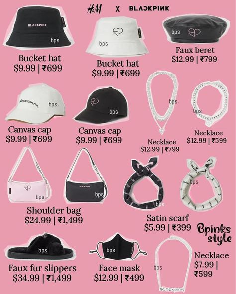 Blackpink Products, Blackpink Things To Buy, Black Pink Merch, Blackpink Clothes, Blackpink Merch, Blue Knit Sweater, Faux Fur Slippers, Logo Items, Satin Bags