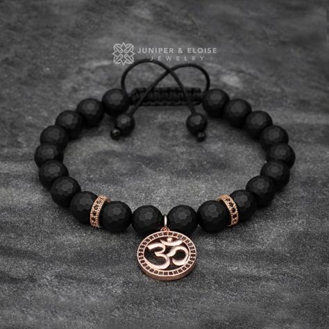 Ohm Bracelet, Yoga Bracelet Beads, Ohm Symbol, Black Beats, Zen Jewelry, Om Bracelet, Yoga Beads, Om Charm, Yoga Mala