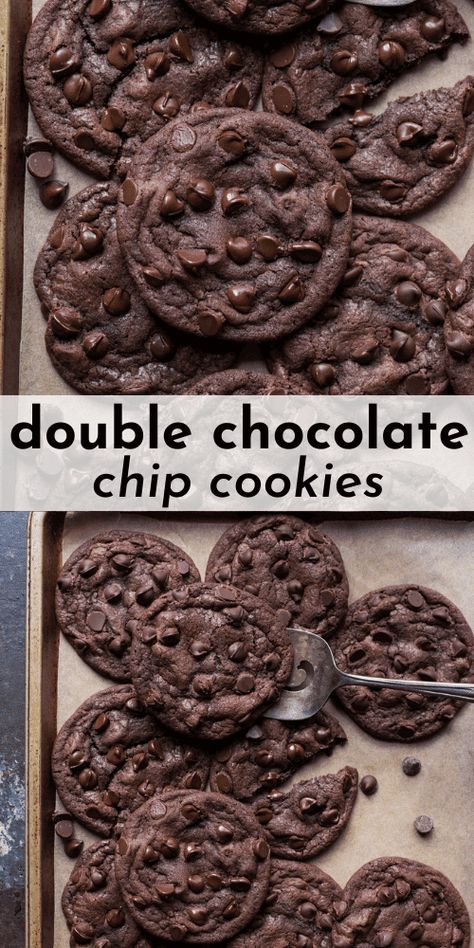 Cholate Chip Cookies, Double Chocolate Chip Cookie Recipe, Double Chocolate Chip Cookie, Double Chocolate Cookies Recipe, Chocolate Chunk Cookie Recipe, Chocolate Christmas Cookies, Cookie Recipes Chewy, Chewy Chocolate Cookies, Chocolate Cookie Dough