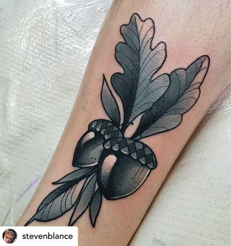 Acorn And Leaf Tattoo, Oak Leaf Acorn Tattoo, Oak Leaves Tattoo, Oak Leaf Tattoo, Oak Tattoo, Oak Leaf Tattoos, Acorn Tattoo, Fall Leaves Tattoo, Colored Tattoos