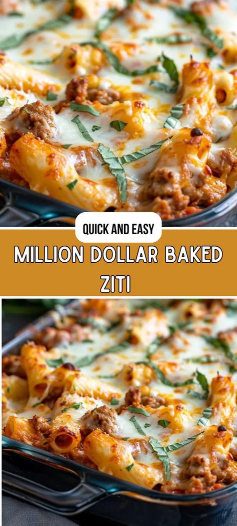 Million Dollar Baked Ziti: A Rich and Comforting Delight Million Dollar Pasta Bake, Million Dollar Baked Ziti, Baked Pasta Dishes, Easy Baked Ziti, Ziti Recipe, Ziti Pasta, Ziti Recipes, Baked Ziti Recipe, Baked Pasta Recipes