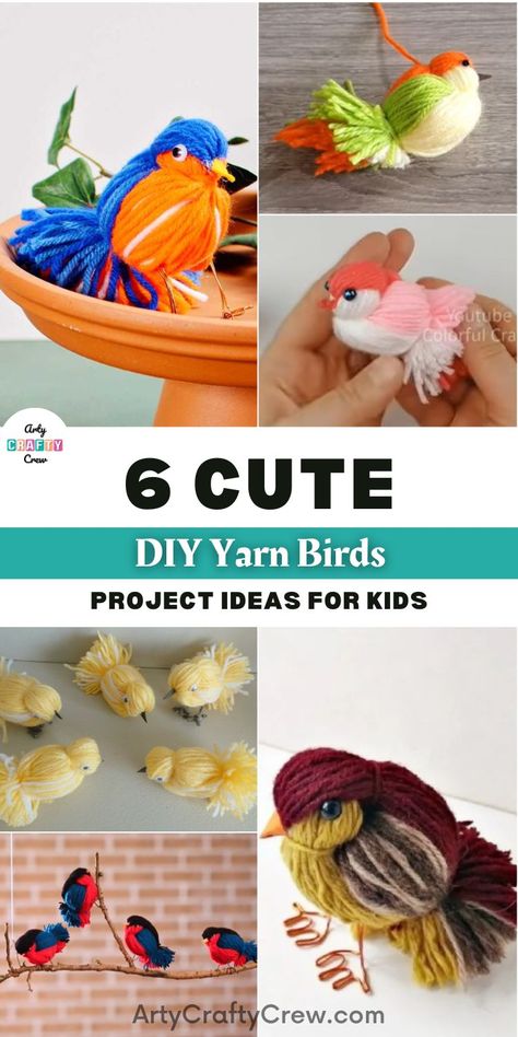 Check out these cute DIY yarn bird project ideas you can make for your kids. DIY tutorials curated by Arty Crafty Crew. Yarn Art Projects, Ruler Crafts, Yarn Animals, April Crafts, Diy Yarn, Diy Yarn Crafts, Crafts For Seniors, Bird Crafts, Feather Crafts