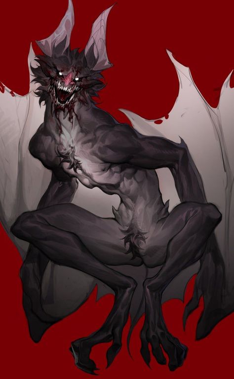 Scary Creature Concept Art, Demonic Monsters Art, Bat Oc Male, Vampire Monster Concept Art, Realistic Horror Art, Demonic Creatures Art, Demon Oc Reference, Alien Monster Art, Female Mind Flayer