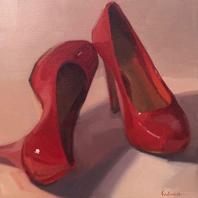 Dark Croquette, High Heel Painting, Americana Art, Heels Aesthetic, Ruby Slippers, Oil Pastel Art, Red High Heels, Still Life Drawing, Gcse Art