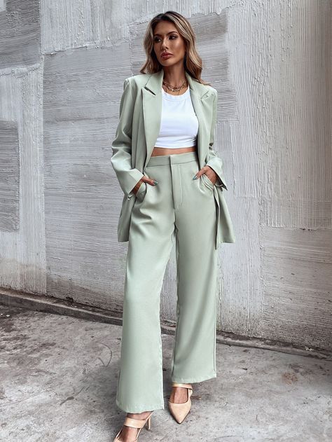 Solid Slant Pockets Tailored Pants | SHEIN USA Pants Outfit For Wedding Guest, Graduation Outfit Pants, Graduation Pants, Green Suit Women, Semi Formal Outfits For Women, Graduation Suit, Mint Green Outfits, Formal Suits For Women, Graduation Suits