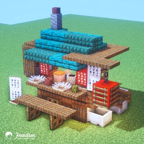 Minecraft Hotel Tutorial, Minecraft Pokemon House, Minecraft Ticket Booth, Mini House Minecraft, Minecraft Building Ideas Japanese, Minecraft Projects Ideas, Banner Minecraft Tutorials, Ramen Stall, Japanese Minecraft Builds