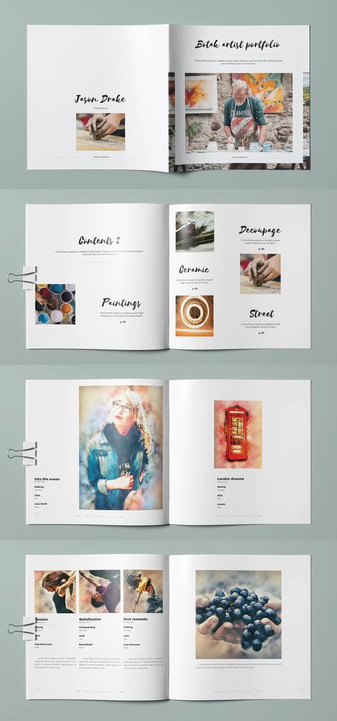 Artist Portfolio Brochure Template InDesign - 26 pages Graphic Artist Portfolio Ideas, Portfolio For Artist, Art Portfolio Template, Artist Catalogue Design, Art Portfolio Design Layout, Art Portfolio Layout Ideas, Art Gallery Brochure, Drawing Portfolio Ideas, Artist Portfolio Design