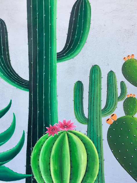 Cactus Mural, Mexican Folk Art Painting, Cactus Craft, Wall Murals Diy, Wood Yard Art, Garden Mural, Cactus Pattern, Cactus Painting, Hippie Painting