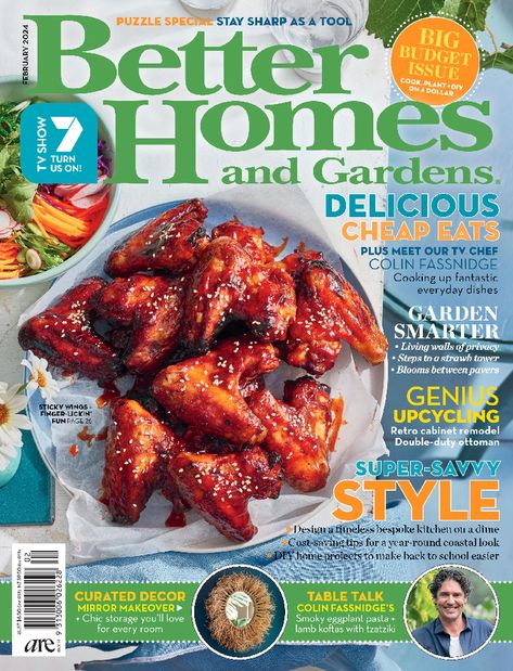 Better Homes and Gardens Australia February 2024 Electronic Journal, Gardens Australia, Comic Wallpaper, Retro Cabinet, Tv Chefs, Cabinet Remodel, Dish Garden, Everyday Dishes, Cheap Eats