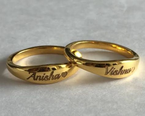 Engagement Rings Couple Name, Couple Initial Rings Gold, Engagement Rings For Couple In Gold, Wedding Ring Name Design, Gold Rings For Men Simple, Ring Designs With Name, Gents Finger Ring Gold, Engagement Name Rings Gold, Couple Wedding Rings With Names