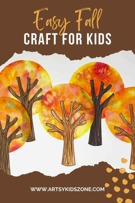 Coffee Filter Tree Craft Tk Fall Crafts, Coffee Filter Trees Craft, Simple Autumn Crafts For Kids, Fall Flower Crafts For Kids, Fall Crafts Kids Preschool, Fall Season Art Preschool, Quick Fall Art Projects For Kids, Fall Coffee Filter Crafts For Kids, Fall Crafts Preschoolers