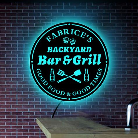 Bar Neon Lights, Neon Lights Bar, Bar Wall Design, Bar Signs For Home, Shop Counter Design, Bar Neon Sign, Backyard Signs, Home Bar Signs, Custom Bar Signs