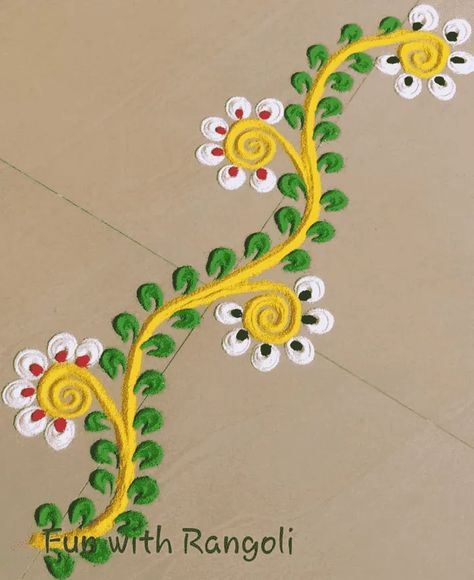 Rangoli Bail Design, Corridor Rangoli Designs, Line Rangoli Design, Boarder Rangoli Design, Door Rangoli Designs Simple, Door Rangoli Designs, Door Border Rangoli Designs, Dasara Rangoli Designs, Dasara Rangoli