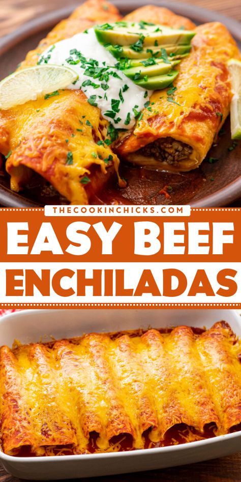 The Best Beef Enchilada recipe ever! Really get into the Mexican spirit for your Cinco de Mayo dinner party with this flavor-packed ground beef enchilada recipe. Serve up a batch of this easy Cinco de Mayo recipe for the holiday! Hamburger Recipes Mexican, Corn Enchiladas Beef, Quick Easy Enchilada Recipe, Pioneer Woman Beef Enchiladas, Old El Paso Enchiladas Beef, Homemade Enchiladas Beef, Cheap Enchilada Recipe, Enchalidas Recipes, Enchalidas Recipe Easy