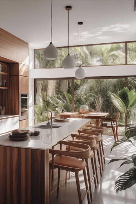 Modular & Modern Open Kitchen Design & Ideas | Trending Kitchen Related Ideas | Home Decor Ideas Modern Tropical Kitchen Design, Tropical Modern Kitchen, Bali Kitchen Design, Tropical Kitchen Ideas, Modern Tropical Kitchen, Paint Ideas Kitchen, Modern Tropical Interior Design, Galley Kitchen With Island, Black And White Kitchen Design