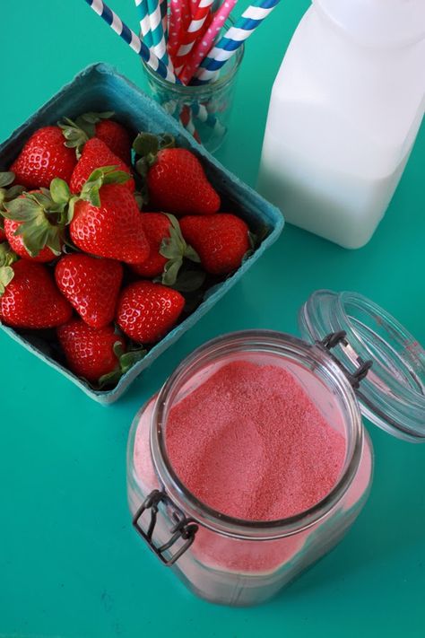 Strawberry Milk Mix w/Freeze Dried Strawberries| Stir & Scribble Recipes With Freeze Dried Strawberries, Strawberry Nesquik Recipes, Freeze Dried Strawberry Powder Recipes, Nesquik Recipes, Nesquick Strawberry Milk, Strawberry Milk Nesquik, Strawberry Cake Freeze Dried, Strawberry Cake Using Freeze Dried Strawberries, Strawberry Nesquik