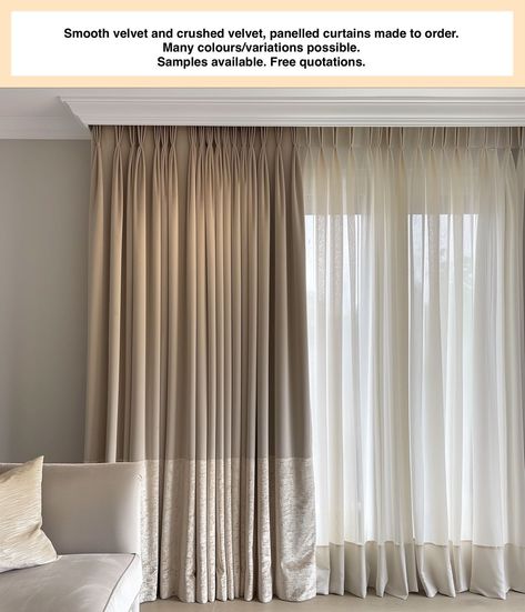 Panelled / bordered curtains made to order. From Curtain Connoisseur. We can be found on Etsy, Pinterest, eBay, Facebook, Instagram, and Tiktok. For all your soft furnishing requirements. Free quotations. Samples available. #windows #Curtains #Interiors #Home #livingroom #Bedroom #decor Bordered Curtains, Bay Window Curtains Living Room, Windows Curtains, Neutral Curtains, Curtains Fabric, Living Room Curtains, Eyelet Curtains, Room Curtains, Curtains Living